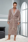 Nefti Renk Yaka Kapitone Bambu Pamuklu Erkek Bornozu thumbnail 1