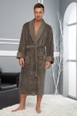 Nefti Renk Yaka Kapitone Bambu Pamuklu Erkek Bornozu thumbnail 2