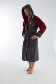 Antrasit Bordo Yaka Nakışlı Bambu Pamuk Erkek Bornozu thumbnail 2