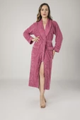 Koyu Gülkurusu Jakarlı Bambo Cotton Bayan Sabahlık thumbnail 1