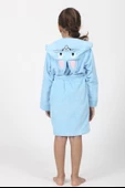 Mavi Kedi Nakış Bambu Cotton Çocuk Bornozu - 2