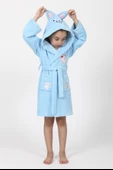 Mavi Kedi Nakış Bambu Cotton Çocuk Bornozu - 1