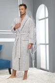 Taş Rengi Pitikare Desenli Bambo Cotton Erkek Bornozu - 3