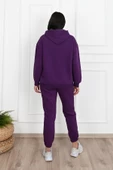 Kadın Fermuarlı Kapüşonlu Üç İplik Şardonlu Büyük Beden Eşofman Takımı 3586-23 - 11
