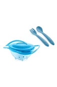 Babyjem İçindekini Dökmeyen Eğlenceli Tabak Mavi + Mama Kaşık Çatal Takımı Mavi thumbnail 1