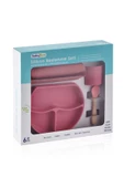 Babyjem Silikon Beslenme Seti Pembe - Bpa Içermeyen Silikon Önlük & Tabak & Bardak & Kaşık - 4