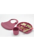 Babyjem Silikon Beslenme Seti Pembe - Bpa Içermeyen Silikon Önlük & Tabak & Bardak & Kaşık - 3
