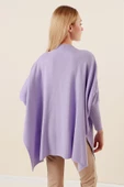 Kadın Yan Yırtmaçlı Oversize Panço Kazak Lila - 6