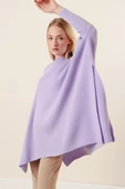 Kadın Yan Yırtmaçlı Oversize Panço Kazak Lila - 5