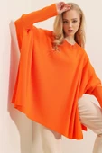 Kadın Yan Yırtmaçlı Oversize Panço Kazak Oranj thumbnail 3