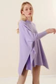 Kadın Yan Yırtmaçlı Oversize Panço Kazak Lila - 3