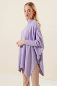Kadın Yan Yırtmaçlı Oversize Panço Kazak Lila - 1