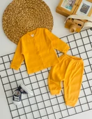 Neşeli Bebekler Çizgili Kumaş Önden Çıtçıtlı Pijama Takımı Sarı - 1