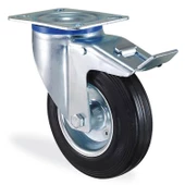 Kama Frenli Oynak Tablalı 80x25 mm Teker Siyah Burçlu Ağır Yük Tekeri - 1