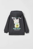 KIZ ÇOCUK KEDİ DESENLİ KAPŞONLU PAMUK SWEAT - 2