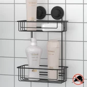 TEKNOTEL DELME VİDA MATKAP YOK! VAKUMLU İKİ KATLI BANYO RAFI MAT SİYAH DM256 - 1