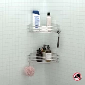 TEKNOTEL YAPIŞKANLI KANCALI 2 ADET BANYO KÖŞE RAFI SİLVER ST207H - 1