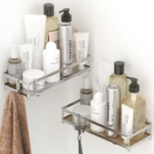 TEKNOTEL YAPIŞKANLI KANCALI 2li BANYO&MUTFAK RAFI SİLVER ST280H - 1