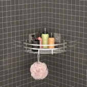TEKNOTEL YAPIŞKANLI KANCALI BANYO KÖŞE RAFI SİLVER ST107H - 1