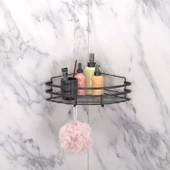 TEKNOTEL YAPIŞKANLI KANCALI BANYO KÖŞE RAFI MAT SİYAH ST107H - 1