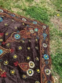 El İşi Otantik İşlemeli Boncuklu Taşlı Kadife Masa Örtüsü 96x102cm 014 - 5