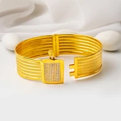 5 Sıralı Hasır Kelepçe Altın Bilezik - 3