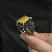 Sarı Paraiba Has Taşlı 925 Gümüş Erkek Yüzük thumbnail 2