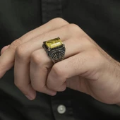 Sarı Paraiba Has Taşlı 925 Gümüş Erkek Yüzük thumbnail 8