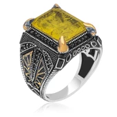 Sarı Paraiba Has Taşlı 925 Gümüş Erkek Yüzük thumbnail 11