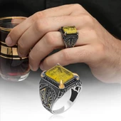 Sarı Paraiba Has Taşlı 925 Gümüş Erkek Yüzük thumbnail 1