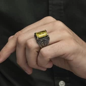 Sarı Paraiba Has Taşlı 925 Gümüş Erkek Yüzük thumbnail 4