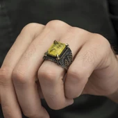 Sarı Paraiba Has Taşlı 925 Gümüş Erkek Yüzük thumbnail 6