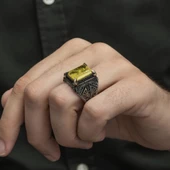 Sarı Paraiba Has Taşlı 925 Gümüş Erkek Yüzük thumbnail 5