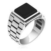 Kare Oniks Siyah Taşlı 925 Gümüş Erkek Yüzük thumbnail 12