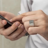 Kare Oniks Siyah Taşlı 925 Gümüş Erkek Yüzük thumbnail 3