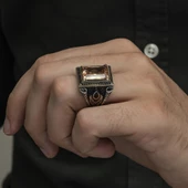 Kare Sitrin Taşlı 925 Gümüş Erkek Yüzük thumbnail 6