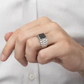 Kare Oniks Siyah Taşlı 925 Gümüş Erkek Yüzük thumbnail 5