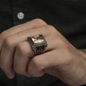 Kare Sitrin Taşlı 925 Gümüş Erkek Yüzük thumbnail 5