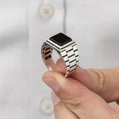 Kare Oniks Siyah Taşlı 925 Gümüş Erkek Yüzük thumbnail 10