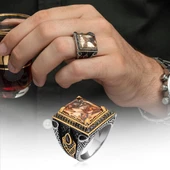 Kare Sitrin Taşlı 925 Gümüş Erkek Yüzük thumbnail 9