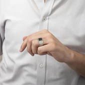 Kare Oniks Siyah Taşlı 925 Gümüş Erkek Yüzük thumbnail 8