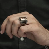 Kare Sitrin Taşlı 925 Gümüş Erkek Yüzük thumbnail 12