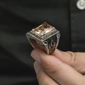 Kare Sitrin Taşlı 925 Gümüş Erkek Yüzük thumbnail 2