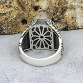 Kartal Motifli Kare Siyah Taşlı 925 Gümüş Erkek Yüzük - 9