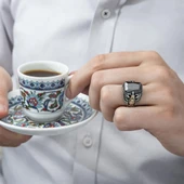 Kartal Motifli Kare Siyah Taşlı 925 Gümüş Erkek Yüzük - 7