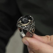Siyah Kubbe Taşlı Hünkar Modeli 925 Gümüş Erkek Yüzük thumbnail 4