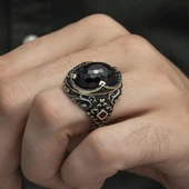 Siyah Kubbe Taşlı Hünkar Modeli 925 Gümüş Erkek Yüzük thumbnail 9