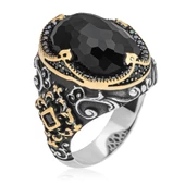 Siyah Kubbe Taşlı Hünkar Modeli 925 Gümüş Erkek Yüzük thumbnail 2