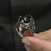 Siyah Kubbe Taşlı Hünkar Modeli 925 Gümüş Erkek Yüzük thumbnail 7