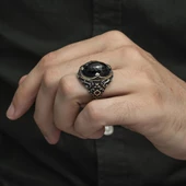 Siyah Kubbe Taşlı Hünkar Modeli 925 Gümüş Erkek Yüzük thumbnail 5